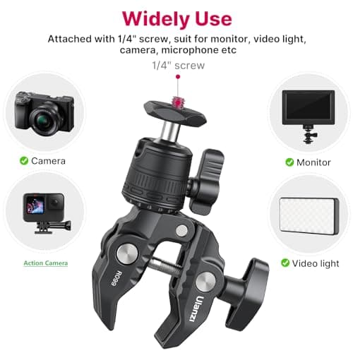 ULANZI R099 Super Clamp Camera Mount with 360° Ballhead for Bike/Bicycle/Motorcycle Handlebar Pole Tripod Tube Crossbar Gimbal Rods Mount for Insta360/GoPro/AKASO/DJI/Phone/DSLR/Light/Monitor - Thumbnail 3