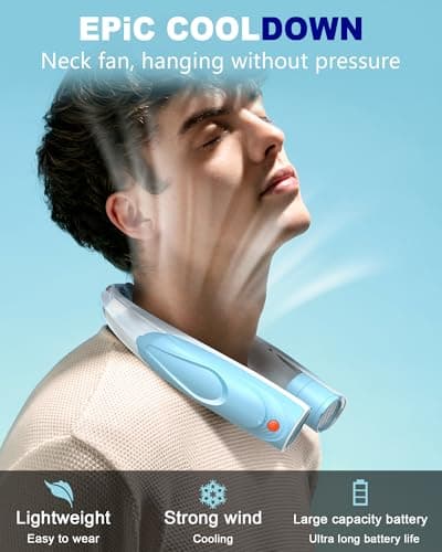 Tenvolti Portable Neck Fan - 6000mAh Rechargeable Personal Fan with 6 Speeds, 360° Cooling Surround Airflow, 20H Long Battery Life Hands-Free Wearable Fan for Outdoor Travel, Office, and Sports - Thumbnail 3