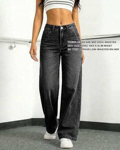 Flvsun Tall Jeans for Women 30"/32" Inseam Extral Long Denim Pants Straight Leg Jeans High Rise Classic Fit for Tall Ladies Black M - Thumbnail 2