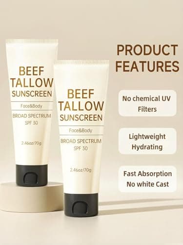 Tallow Sunscreen, Sunscreen for Face, SPF30 Natural Reef Safe Face Body Beef Tallow Sunblock, Non Greasy Clean Travel Sun Screen Sunblock for Summer Outdoor Travel, 2.46 OZ - Thumbnail 6
