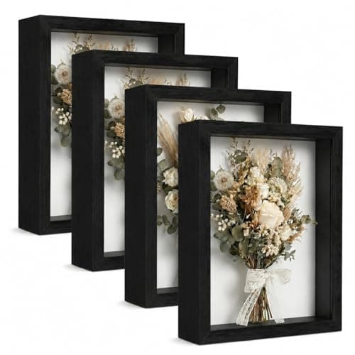 4 Pack 8x10Shadow Box Frame Set, Deep Wood Display Case with 1.2" Interior Depth, High-Value Memory Box for Dried Flowers, Medals & Crafts, Photo Frames for Wall & Tabletop, Black