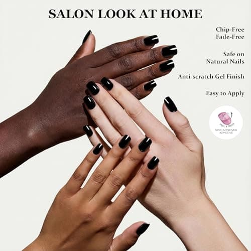 Black Gothic Press On Nails Short - No Glue Square Acrylic Fake Nails, Chip-Free Breathable Fit with Nail File for Beginners, 24 Nails in 12 Sizes - Thumbnail 2