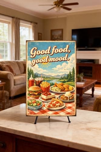 Good Food Good Mood Tin Sign Vintage Food Wall Decor Retro Picnic Meal Illustration Metal Poster Burger Pizza Dessert Art 8x12 Inch Kitchen Cafe Restaurant Display - Thumbnail 4