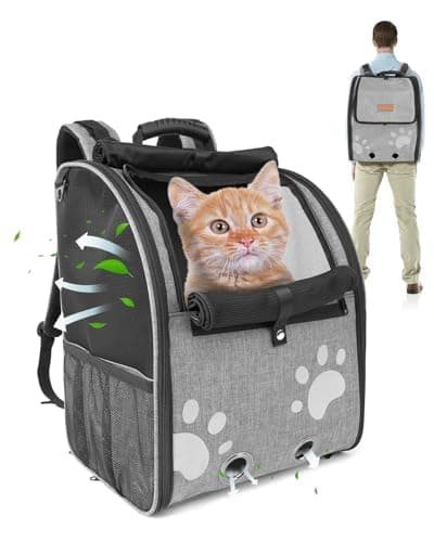 MOYSOON Cat Carrier Backpacks for Kitty Small Dog up to 15 lbs, Lightweight and Foldable Dog Backpack Carrier with Breathable mesh for Travel, Walking, Hiking, Camping and Vet (Grey) - Image 1