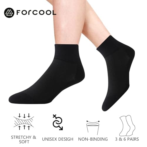 Forcool Men's Women's Diabetic Extra Wide Extra Large Non Binding Loose Top Seamless Toe Diabetic Ankle Low Cut Cotton Diabetes Socks Summer, 6 Pairs Black X Large - Thumbnail 2
