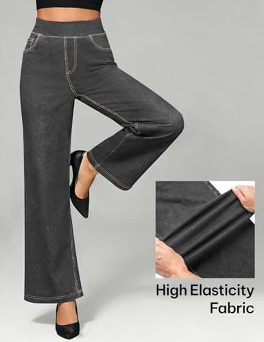 AVAMO Stretchy Wide Leg Jeans for Women Baggy Pull On High Waisted Jeans Elastic Sweatpant Jean Trendy Straight Denim Pants Grey - Thumbnail 5