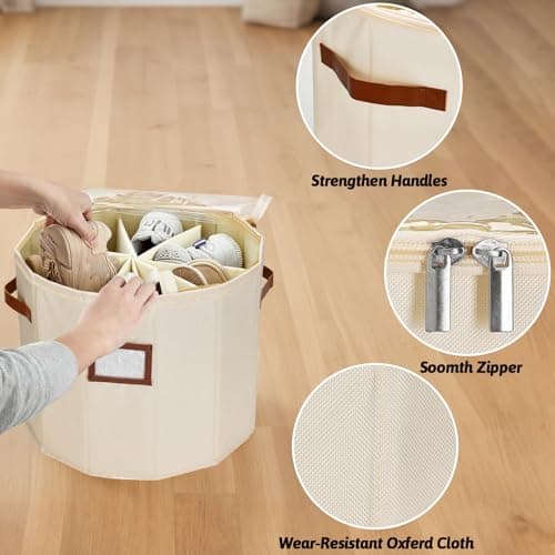 Farafox Round Shoe Organizer for Closet - Foldable Shoe Storage Bin with Clear Lid Compact Zapateras Sandals Organizer Box for Small Spaces Under Bed - D16.9×H13.0 - Thumbnail 6