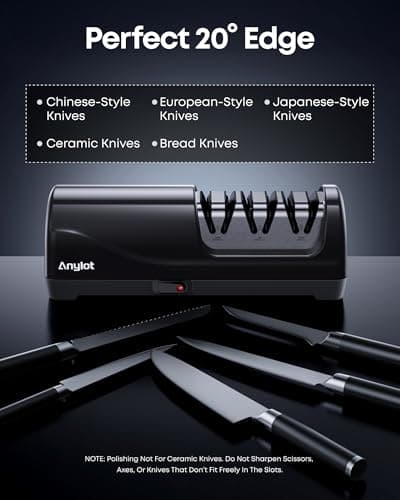 Electric Knife Sharpener for Kitchen, 3-Stage Knife Sharpener Electric with 100% Diamond Abrasives, 20° Precision Angle Guide, Fast & Safe Sharpening for Chef Knives, Home Use & Beginners (Black) - Thumbnail 6