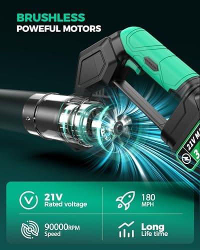 Leaf Blower Cordless, 2 in 1 Electric Leaf Blower for Lawn Care, Lightweight Mini Blowers 180° Rotatable, 550CFM/1000G, 3 Speed Small Portable Blower for Yard, Patio, Car - Thumbnail 5