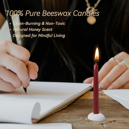 20 Minute 100% Pure Beeswax Candles, Mini Mindful Meditation Taper Candles, Smokeless & Dripless with Holder for Yoga, Prayer, Relaxation (Red,24 Pack) - Thumbnail 6