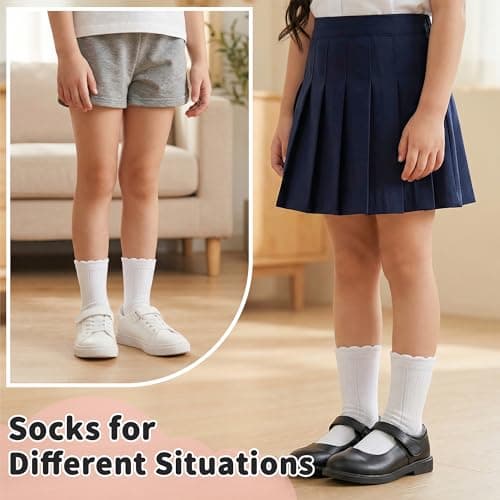 HONGTEYA Ruffle Socks for Girls Kids Cotton Crew Ankle Cute Frilly Dress Socks (US, Age, 4 Years, 6 Years, White) - Thumbnail 5