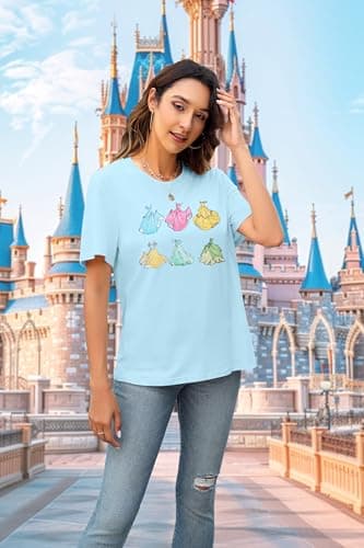 MNLYBABY Magical Shirt for Women Princess Dress Graphic T Shirt Women Funny Family Holiday Vacation Tee Tops B-Blue - Thumbnail 3