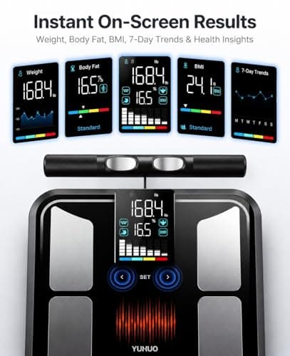 YUHUO 8-Electrode Smart Scale, Dual-Frequency BIA Body Composition Analyzer with Handle, Segmental Muscle & Fat Analysis, 28 Metrics App, FSA&HSA Eligible Digital Bathroom Scale, 400lb - Thumbnail 5