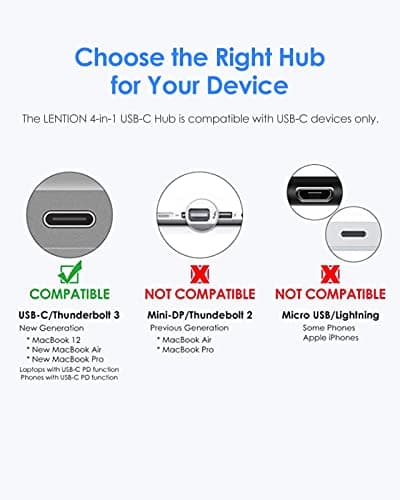 LENTION 4-in-1 USB-C Hub with Type C, USB 3.0, USB 2.0 for 2025-2016 MacBook Pro (M1-M5), iPhone 17-15 New Mac Air/Surface, ChromeBook, More, Multiport Charging & Connecting Adapter (C13, Space Gray) - Thumbnail 4