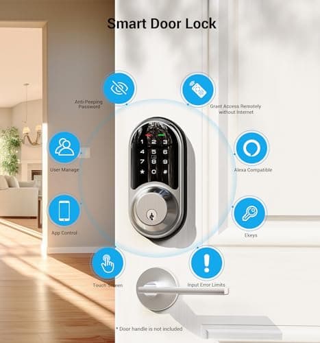 Veise RZ06 Smart Lock for Front Door with App Control, Keyless Entry, Electronic Digital Deadbolt with Touchscreen Keypad Set, Smart Deadbolt, Auto Lock, Easy Installation, Satin Nickel - Thumbnail 4