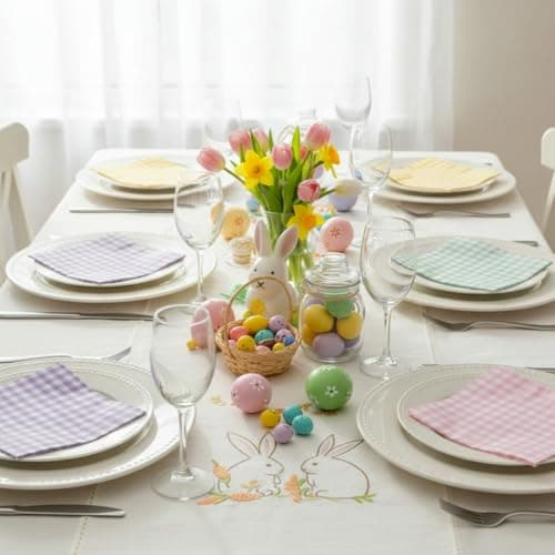 NatNarr 80 Pcs Gingham Napkins, 6.5X6.5 Inch Easter Paper Napkins Disposable Yellow and White Plaid Napkin for Spring, Masters Party, Picnic - Thumbnail 4