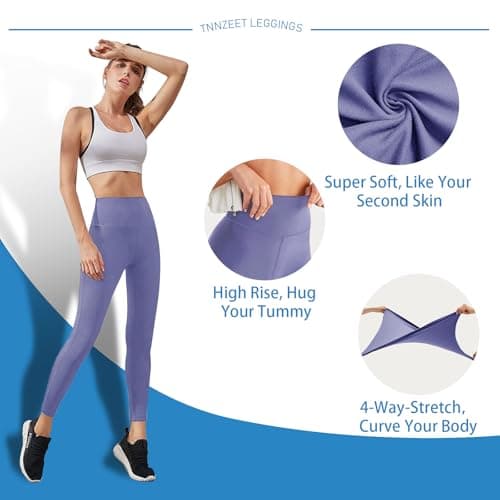 TNNZEET High Waisted Leggings for Women - No See Through Tummy Novelty Workout Yoga Pants with Pockets Reg & Plus - Thumbnail 3