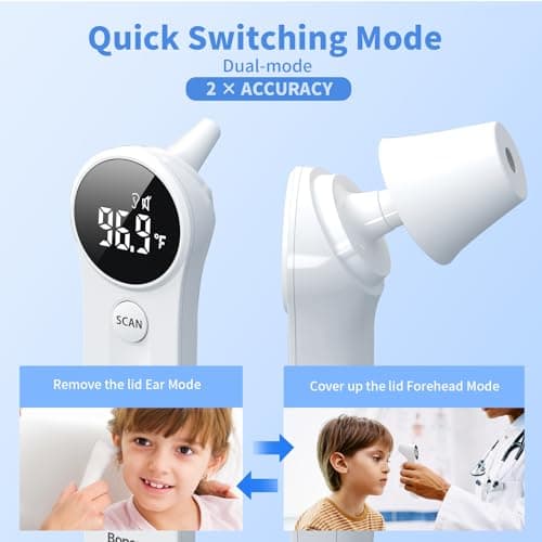 Boncare Ear and Forehead Thermometer, 2X Accuracy Infrared Digital Thermometer for Adults and Kids, 1 Second Reading, No Touch Baby with Fever Alarm - Thumbnail 2