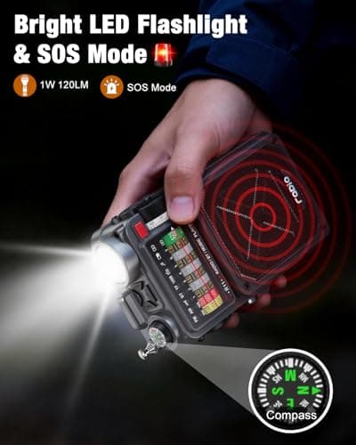 Emgykit R11 Portable Shortwave Radio - 4000mAh/14800mWh NOAA/SW/AM/FM, Solar/Hand Crank/USB Charging, Bluetooth Receiver/USB/TF Playback,with Compass,Flashlight,SOS for Camping & Emergencies - Grey - Thumbnail 4