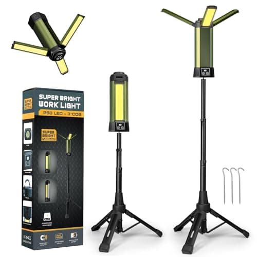 Geisofu Rechargeable Work Light with Stand, Outdoor LED Cordless Camping Light with Portable Telescopic Bracket, 3.7 Ft Tall 6AH Battery, 2000 Lumen Construction Lights with Carrying Bag Green Medium - Image 1