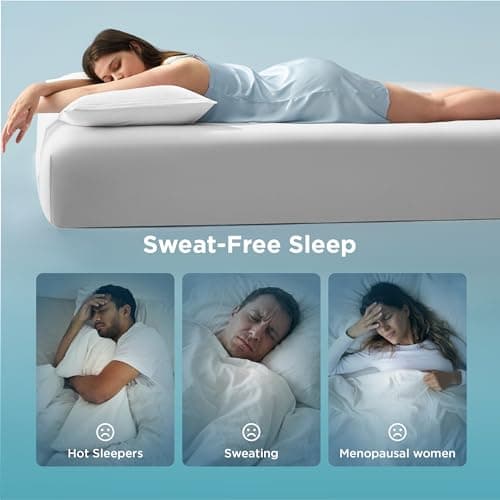 Bedsure Cooling Fitted Sheet Queen Size for Hot Sleeper, Queen Fitted Sheet Only with 360° Elastic Corner Straps, Q-Max 0.4, Temperature Regulation Bedding for Night Sweats, Up to 16" Deep, Grey - Thumbnail 3