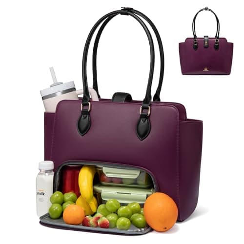 LOVEVOOK Lunch Tote Bag for Women, 2-in-1 Work Tote Bag with Lunch Compartment, Insulated Lunch Bag & 15.6 Inch Laptop Bag for Women, Ideal for Teacher, Nurse and Camping Use, Purple - Image 1