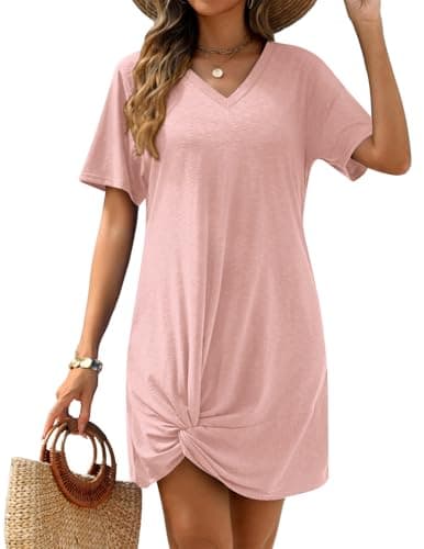 AI'MAGE Swimsuit Cover Ups for Women Short Sleeve Bathing Suit Coverup Casual Bikini Swimwear Beach Cover Up Dress S-XXL(Pink, XX-Large)