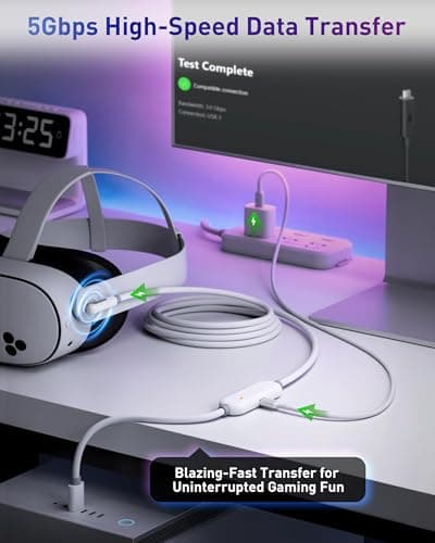 Maxonar VR Charging Link Cable 16FT (Next-Gen Chip) Compatible with Meta Quest 3S/Quest 3/Oculus Quest 2/Pico 4 Accessories and PC/SteamVR, Awesome Gift-5Gbps USB 3.0 to USB C Cable-White - Thumbnail 5