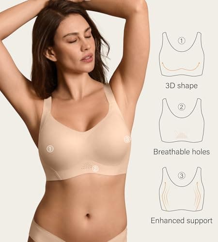 DEANGELMON Seamless Wireless Bras for Large Bust Women No Underwire Full Coverage T-Shirt Bra Comfort V Neck Everyday Bras(Skin,XXXL) - Thumbnail 2