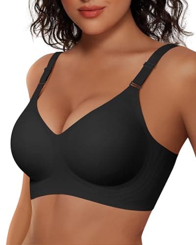 Vertvie Womens Wireless Bras No Underwire Push Up Bra Seamless Supportive Full Coverage Everyday Bras Regular and Plus Size(Black,X-Large) - Image 1