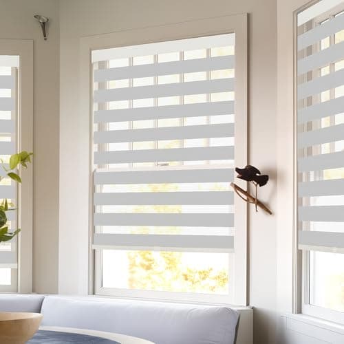 GHV Cordless Zebra Blinds for Windows Free-Stop Shades Light Filtering Dual Layer Light Control for Day and Night (Gray, 28 in (W) x 64 in (H)) - Image 1