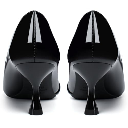 Women's Kitten Heels Leather Comfortable Closed Toe Pointed Toe Pumps Stiletto Heeled Dress Shoes for Women Classic Wedding Party Work Pump Shoes Black Size 8 - Thumbnail 6