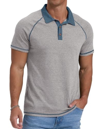 Sailwind Mens Cotton Polo Shirts Short Sleeve Raglan Collared Casual Summer Fashion Golf Shirts Light Gray - Thumbnail 4