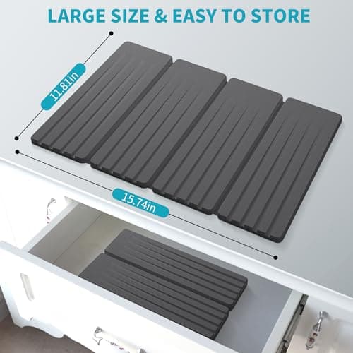 Extral Large Quick Dry Stone Drying Mat for Kitchen Counter,28x16 Inch Collapsible Eco-Friendly Absorbent Diatomaceous Earth Mat for Dishes Cups (Deep Gray-Upgraded Version, 16x12 inch) - Thumbnail 6