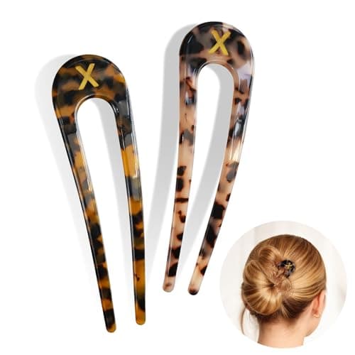 Fohufo French Hair Pin for Women - 5.3 Inch 2 Pcs Tortoise Shell Initial French Pin, Fashion Hair Accessories for Women, Acetate Cute Hair Forks, Birthday Gifts Valentines Day Gifts, Letter X - Image 1