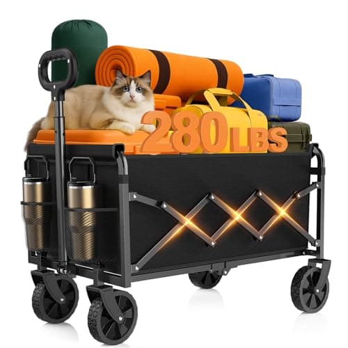 Wagons Carts Foldable, Collapsible Wagon, Folding Wagon Cart with Wheels, Wagons Carts Foldable 280 Lbs - Lightweight Portable Small Fold Up for Camping, Travel, Sports, Grocery, Shopping, Black - Image 1