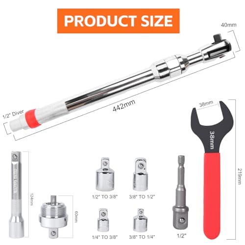 Pneubolt Offset Extension Wrench 1/2" Set, with Electric Ratchet Wrench & Drill Adapter, One Key Switch for Tightening & Loosening, Includes Storage Case for Automobile Repair & Furniture Assembly - Thumbnail 2