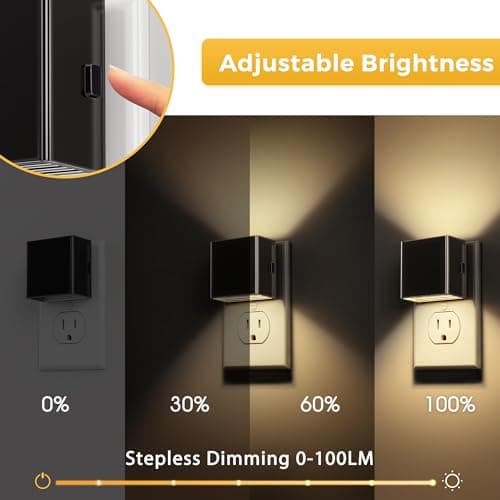 L LOHAS LED Night Light 2 Pack, Night Lights Plug into Wall, Dusk to Dawn Sensor, Soft White 3000K, 0-100LM Adjustable Brightness, Dimmable NightLight for Bathroom Hallway Kitchen - Thumbnail 4