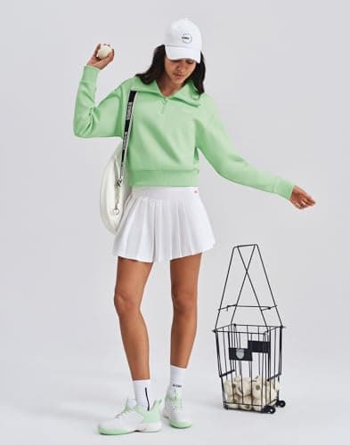 K-Swiss Women's Sweatshirts Quarter Zip Pullover - Fleece Workout Hoodies for Casual Sport, 2025 Fall Fashion Clothes,Green M - Thumbnail 6