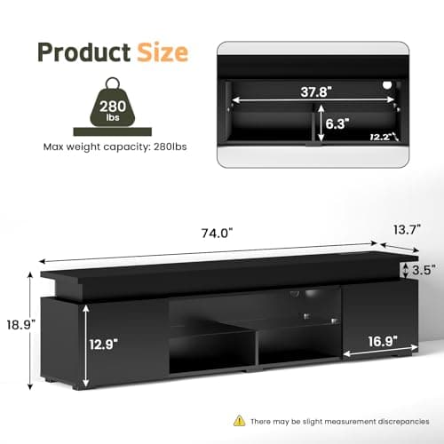 Lamtor TV-Stand for 85 Inch TV - Led TV Stand with Power Outlet, Modern Entertainment Center with Glass Shelf, High Glossy Gaming TV Media Console for Living Room, Black - Thumbnail 2