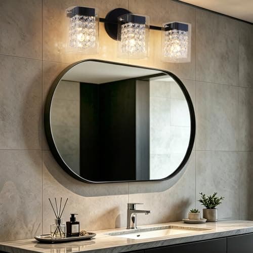 TYhogar Modern Crystal Vanity Lights, 3-Light Black Bathroom Light Fixtures with Clear Shades, Bathroom Lighting Fixtures Over Mirror Wall Light for Hallway, Decoration,Bedroom（Exclude Bulb） - Thumbnail 3