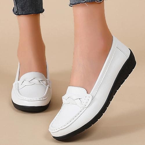 HAJINK Women Loafers Flexible Breathable Slip-On Comfortable Sole Ladies Shoes for Walking (White,9.5) - Thumbnail 2