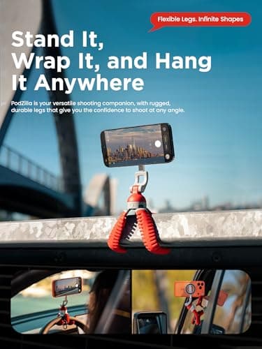 JOBY PodZilla™ SuctionTripod Magnetic Kit,Flexible Magnetic Tripod with Suction Legs, 360° Rotation & Dual-Angle Adjustment, Wrap-Anywhere Mount for iPhone Vlogging, Gym, Car, Outdoor & Travel(red) - Thumbnail 3