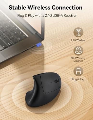 TECKNET Rechargeable Wireless Ergonomic Mouse,2.4GHz USB Vertical Mouse with Silent Click,4800 DPI Mouse with 6 Adjustable DPI,6-Button Computer Mouse for Laptop,PC, MacBook (No Batteries Needed) - Thumbnail 5