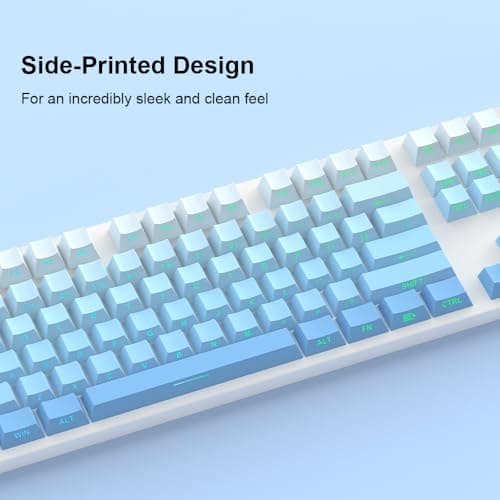 PBT Keycaps -Blue Side Print Key Cap Set, Double Shot Shine Through Custom Key caps, Cherry Profile 133 Keys for Mechanical Keyboards Gradient Blue - Thumbnail 3
