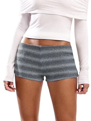 SOLY HUX Women's Knit Micro Shorts Striped Y2k Low Rise Booty Mini Shorts Color Block Strechy Loungewear Light Blue Striped Large - Image 1