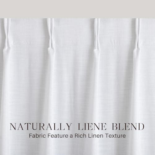 YZ HOME Pinch Pleated Linen Curtains 100% Blackout 84 Inches Long for Living Room Bedroom, Memory Trained Thermal Insulated Room Darkening Window Drapes with Rings Hooks, 2 Panels, White, 40" Wx84 L - Thumbnail 6