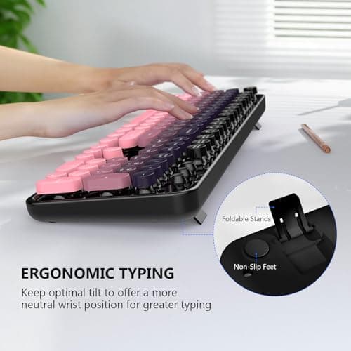 MOFII Wireless Keyboard and Mouse Combo, 2.4 GHz Full-Size Retro Round Keyboard and Mouse, Plug and Play, 8 Multimedia & Shortcut Keys for Mac, Windows, Laptop/Desktop/PC - Pink Gradient - Thumbnail 5