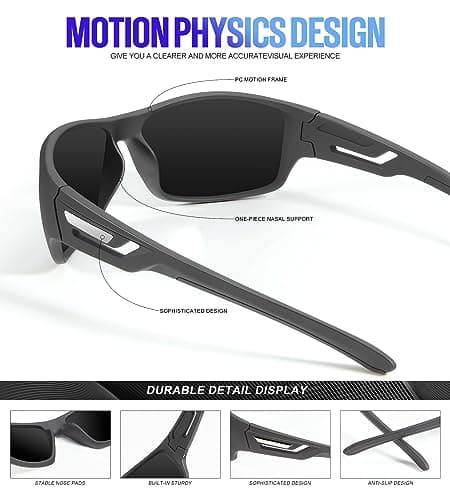 KALIYADI Sunglasses-Men Polarized Sports Sun-glasses: Mens Sun glasses Polarized UV400 Protection Running Cycling Outdoor - Thumbnail 4