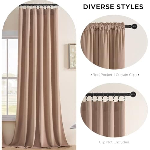 Joydeco Velvet Curtains Rose Beige Blackout Curtains Thermal Insulated 108 inches Long Window Curtains Soft Room Darkening Drapes for Bedroom Living Room Elegant Rod Pocket 2 Panels Rose Beige - Thumbnail 2